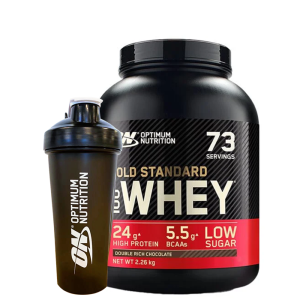 Optimum Nutrition 100% Whey Gold Standard Myseprotein 2273 g + Optimum Shaker 900 ml