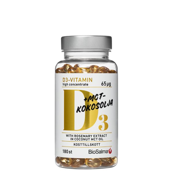 Vitamin D3 65μg i MCT-kokosolje 180 kapsler