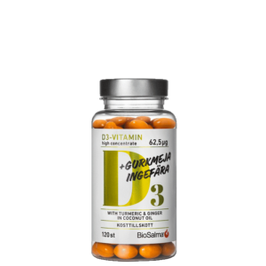 D3-Vitamin + Gurkemeie Ingefær 120 kapsler