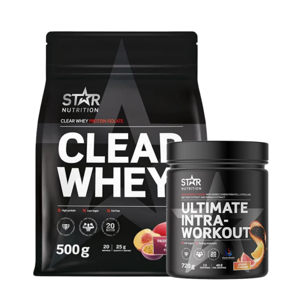 Clear Whey Myseprotein 500 g + Ultimate Intra Workout Karbohydratpulver 720 g